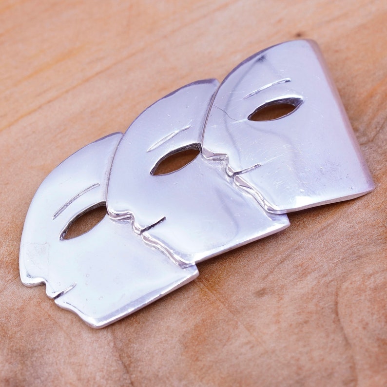 silver tested Vintage handmade sterling 925 silver face brooch