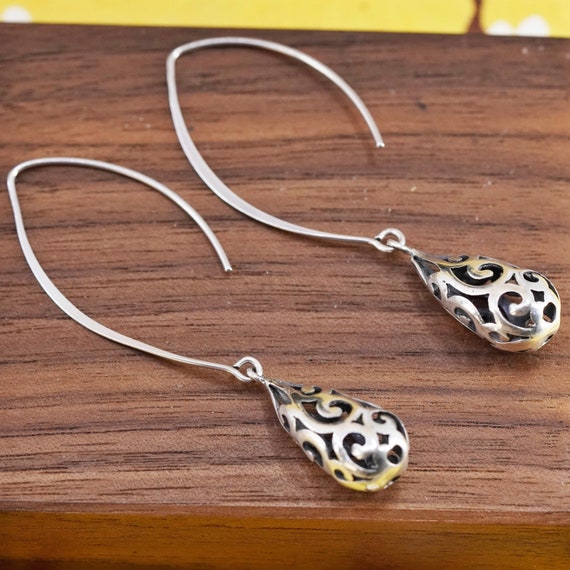 Vintage Sterling 925 Silver Oval Drop Dangle Earrings With