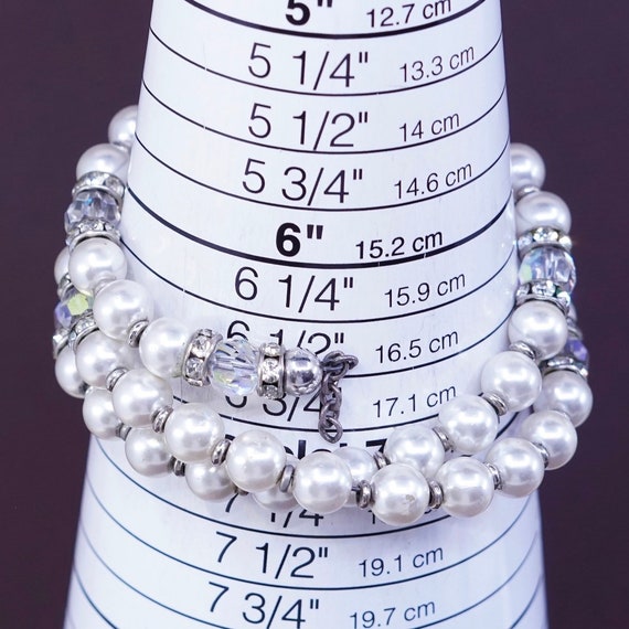 7" Vintage handmade faux pearl beads wrap around … - image 6