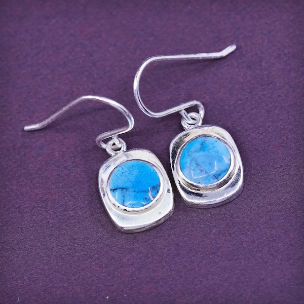 Vintage (300846) Sterling silver handmade earrings, solid 925 silver with turquoise, stamped 925 Thailand SU