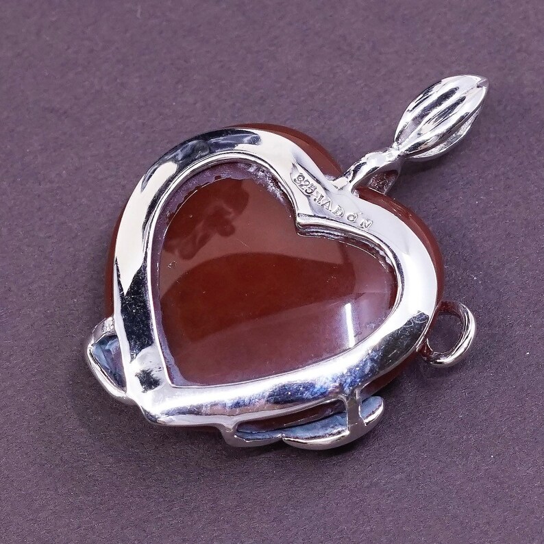 Vintage Sterling silver pendant the dirt can be removed wi 320048 stamped 925 JAD solid 925 silver vine and leaves with carnelian heart