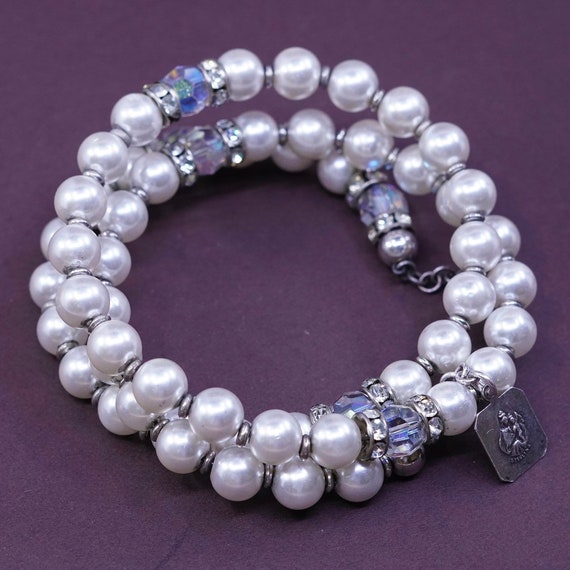 7" Vintage handmade faux pearl beads wrap around … - image 3