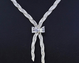 16" 5mm, vintage Sterling silver woven herringbone chain, Italy 925 necklace with ribbon pendant, stamped Italy 925