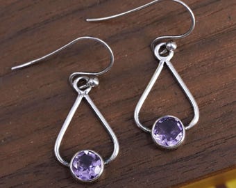 Vintage Sterling 925 silver handmade earrings with amethyst, stamped 925
