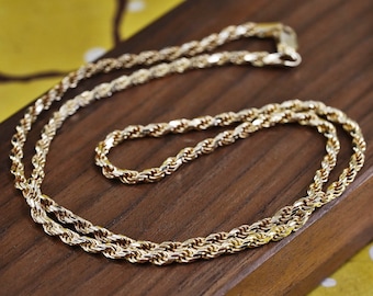 20" 3 mm, oro vermeil vintage sobre collar de plata de ley, cadena de cuerda con corte de diamante Italia 925, estampado 925 Italia