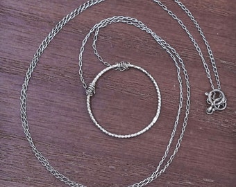 20” 1mm, vintage Sterling silver necklace, 925 Circle chain with circle pendant, stamped 925