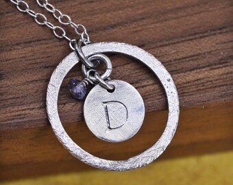 18", vintage Sterling silver handmade necklace, 925 flatten circle chain with round tag pendant embossed D, stamped 925