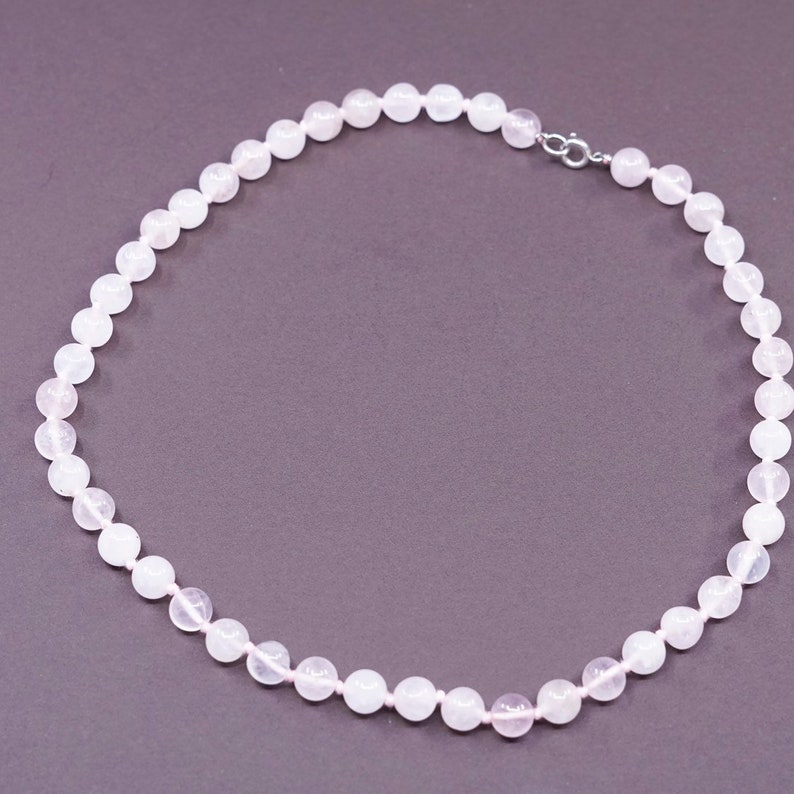 pink quartz beads with 925 silver clasp vintage sterling silver handmade necklace 18\u201d stamped 925
