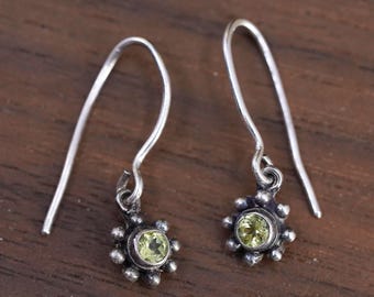 Vintage Sterling 925 silver handmade earrings with peridot drops, stamped 925