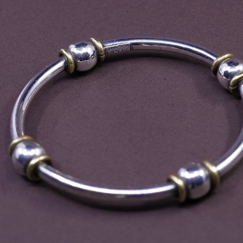 stamped mexico 925 TM-172 solid 925 silver bangle 7.5\u201d Vintage two tone Sterling silver handmade bracelet