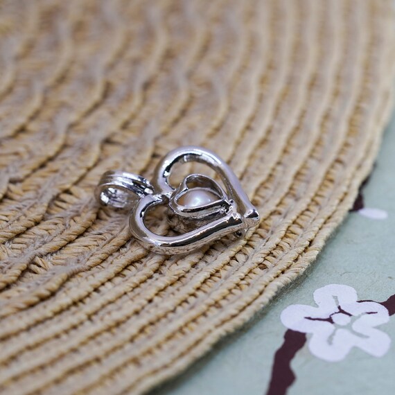 Vintage 925 handmade heart pearl cage pendant wit… - image 2