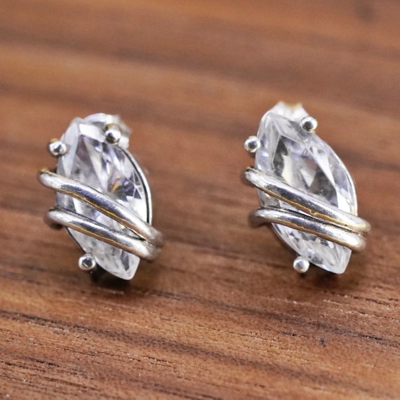 vintage Sterling silver 925 clear marquise shaped… - image 1