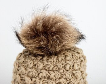 Wool knitted lined beanie with genuine Pom Pom