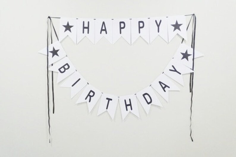 Happy Birthday Banner Black And White Banner Happy Birthday Etsy
