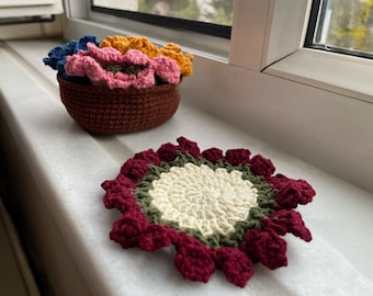 Sous-verre de pot de fleur au crochet