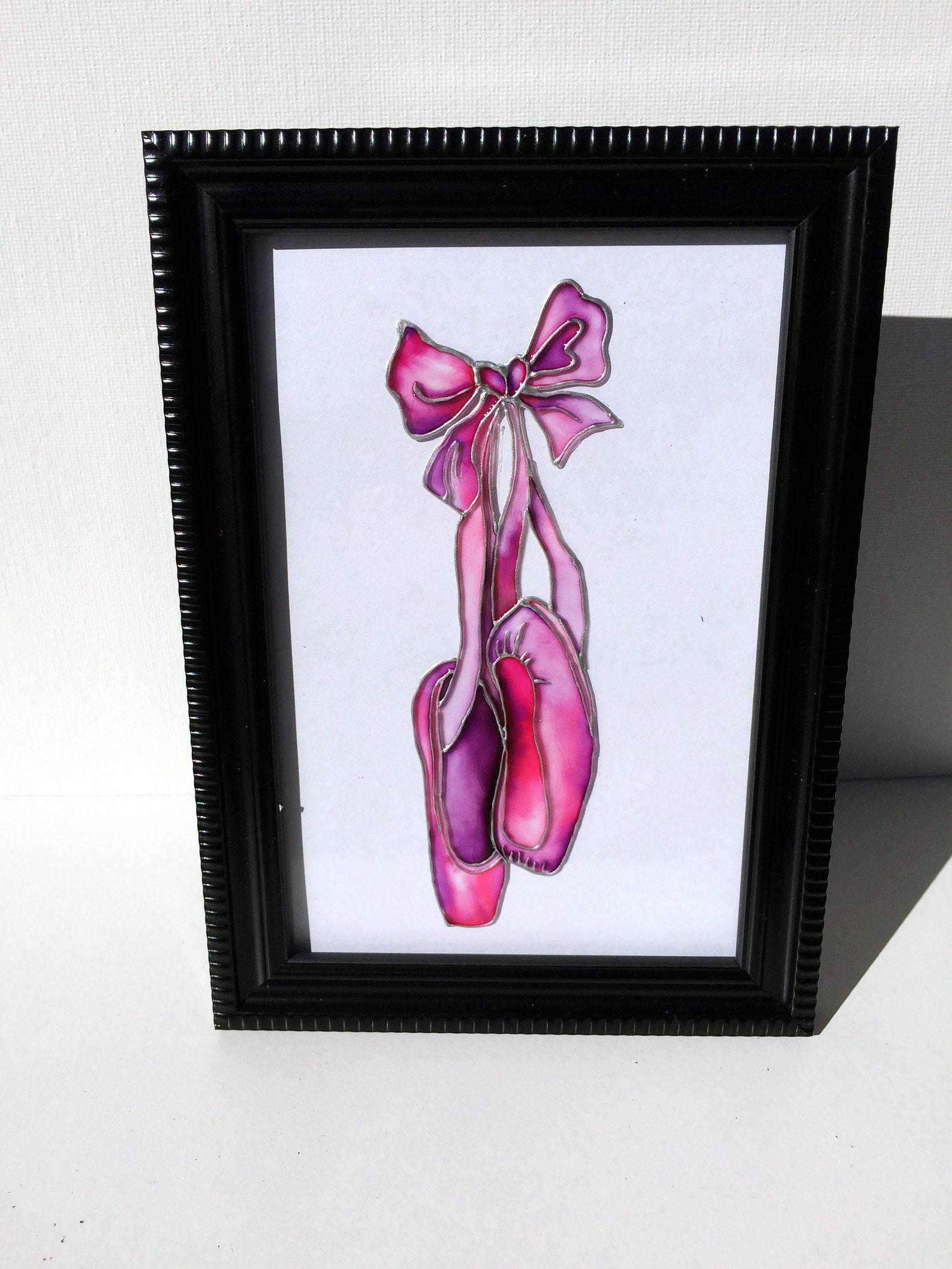 stained glass glass greeting card stained glass patterns painted glass miniatures gift glass panel wall decor ballet ballet shoe