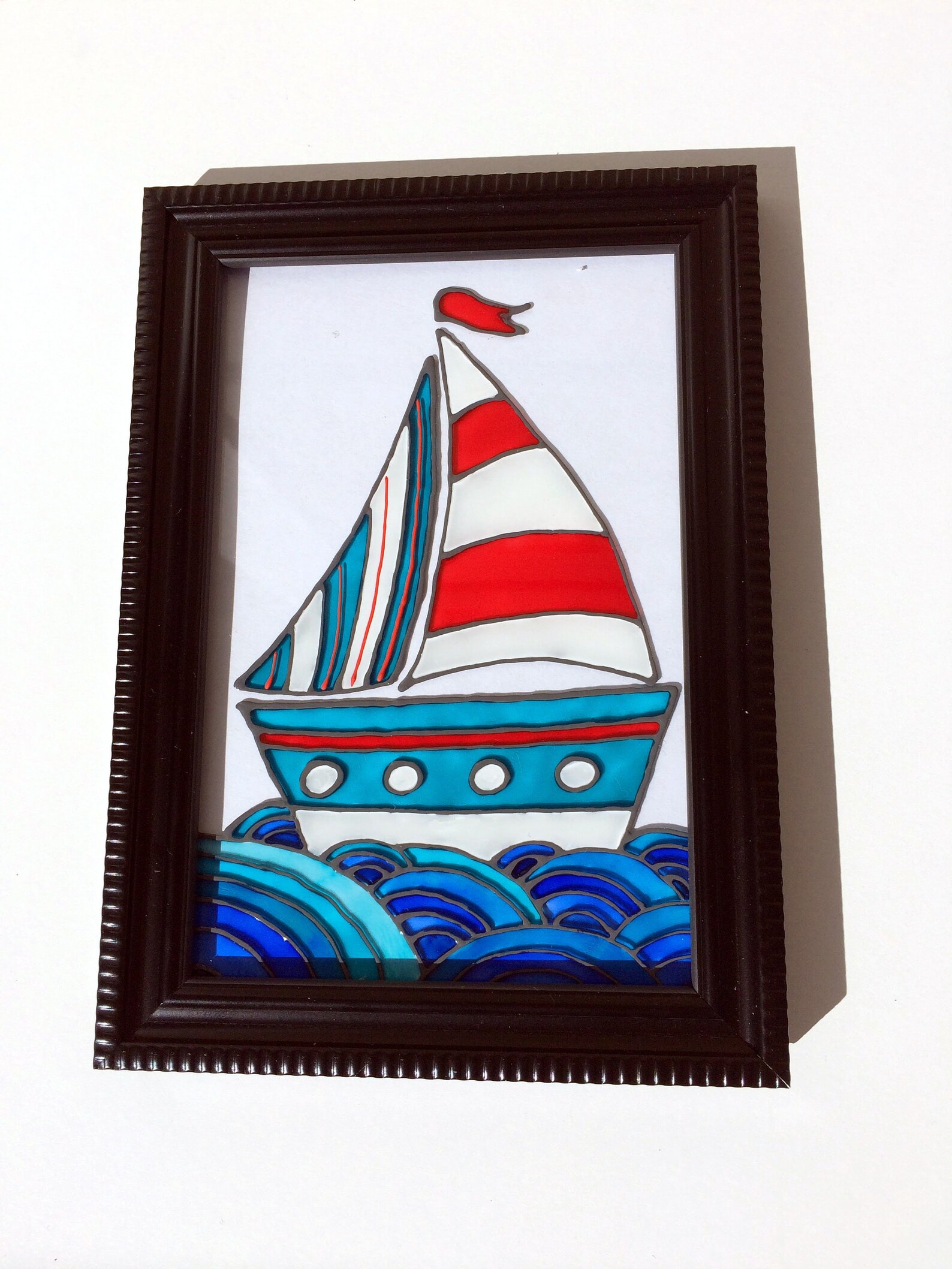 Stained Glass Ship Glass Painting Boat Smal Paited Glass Etsy
