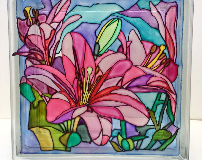 Glass Block Light Night Light Sunflowers Etsy