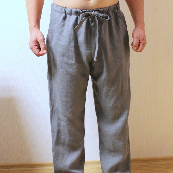 MENS LINEN pAJAMAS.PJ bottoms.mens lounge pants.in-side seam pockets. Mens pyjamas.Men"s lounge wear.mens nightwear.Linen Yoga pants