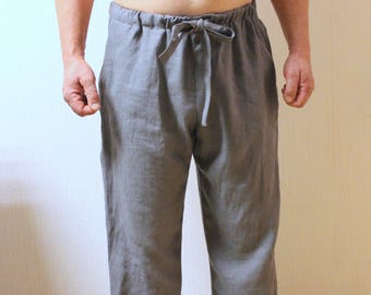 MENS LINEN pAJAMAS.PJ bottoms.mens lounge pants.in-side seam pockets. Mens pyjamas.Men"s lounge wear.mens nightwear.Linen Yoga pants