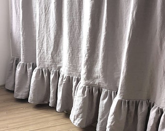 Ruffled Linen curtain. bathroom curtain. Gray curtain. Long linen curtain. Linen curtain 22 colors. Leinenvorhang.Weißer Leinenvorhang