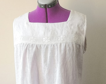 Linen nightgown/Sleeveless /Crochet lace nightgown/Plus size nightgown/Super soft linen nightgown/White and Natural undyed/linen lightie