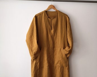 Linen caftan.Men s caftan.Linen shirt long.Lithuanian linen.Linen Loungewear .gift for him.designed and made by Anberlinen