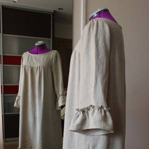 Natural Linen nightgown/ankle length night gown/Linen dress/Ruffled linen/Plus size linen/designed and made by Anberlinen