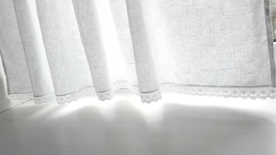 White Linen Curtains Linen Cafe Curtains With 1 2 5 Etsy