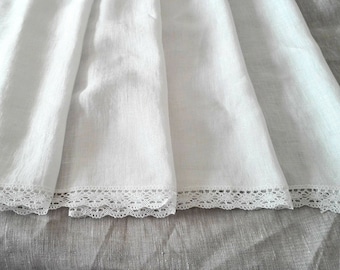 WHITE LINEN curtains. Linen cafe curtains/ with 1"/ 2.5 cm wide lace /white kitchen curtain .linen cafe curtain.leinenvorhang mit spitze