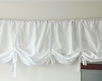 Extra wide Tie up curtain.Farmhouse balloon shade. Tie up valance custom made.natural linen curtains. Linen ballon shade. Blind tie up