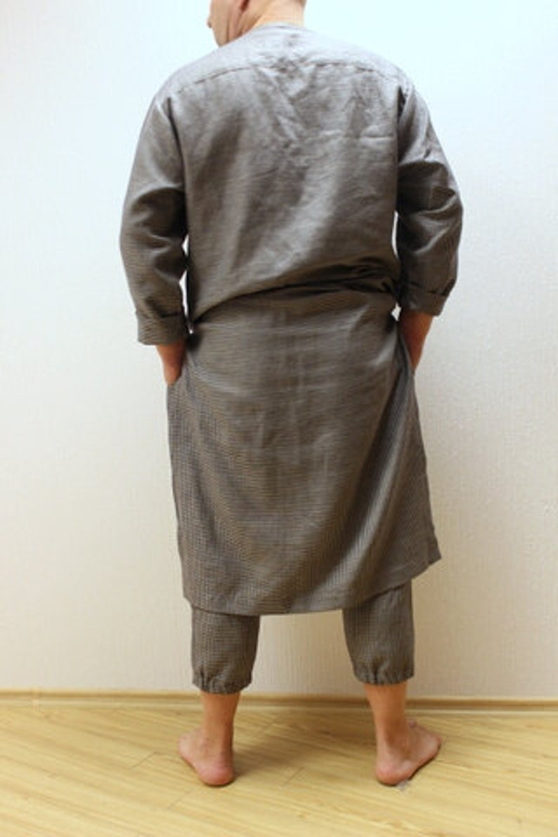 Linen caftan.Men s caftan.Linen shirt long.Lithuanian linen.Linen Loungewear .gift for him.designed and made by Anberlinen
