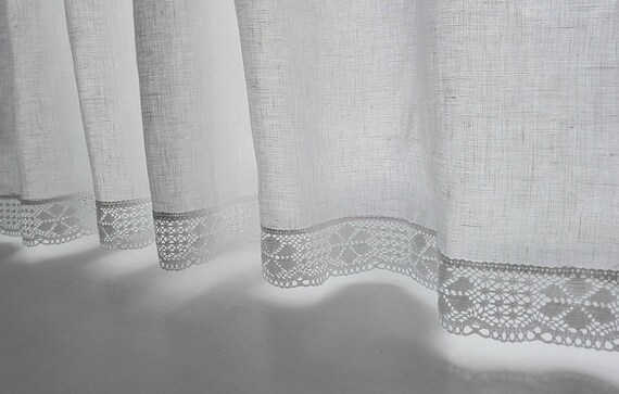 White Cafe Curtain Pure White Natural Linen Curtains With 4 Etsy