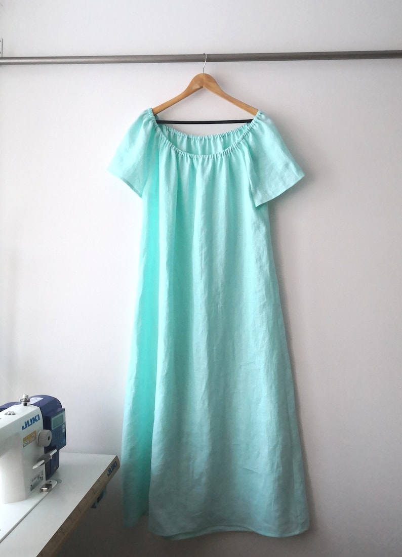 LINEN NIGHT GOWN. 20 colors. Linen dress. Linen night dress/Plus size nightgown/flax night gown.Gift for Her. More Anberlinen. Handmade COOL MINT