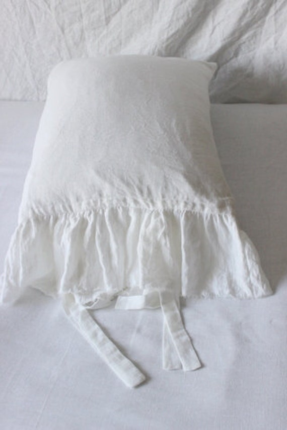 Linen pillowcase .Ruffled Linen sham with tiesstone washed softened linen body pillow caselinen pillow cover