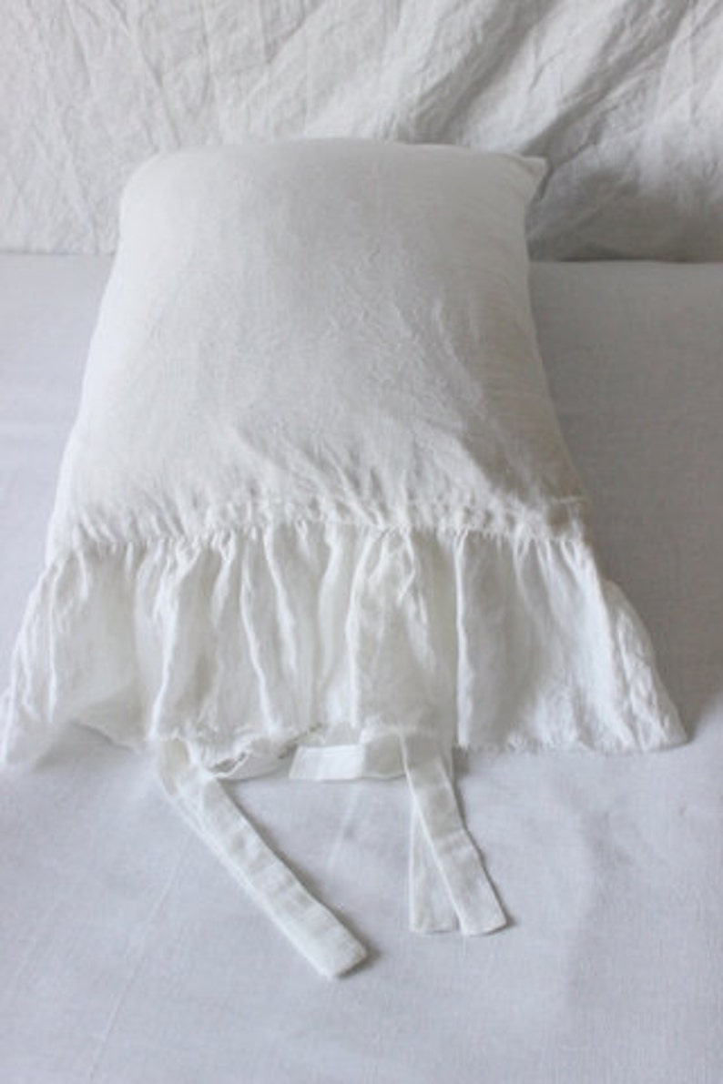 Frayed ruffle pillow chams linen shamsone side Ruffled pillowcaseLinen body pillow linen pillowcases