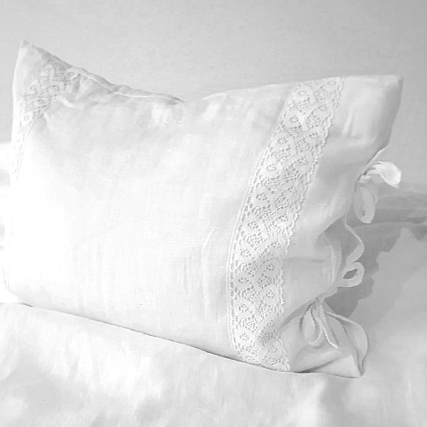 Linen pillowcase.Crochet lace pillowcase. White pillowcase 4 designs. Natural undyed pillowcase 2 design.Organic pillow cover .linen bedding