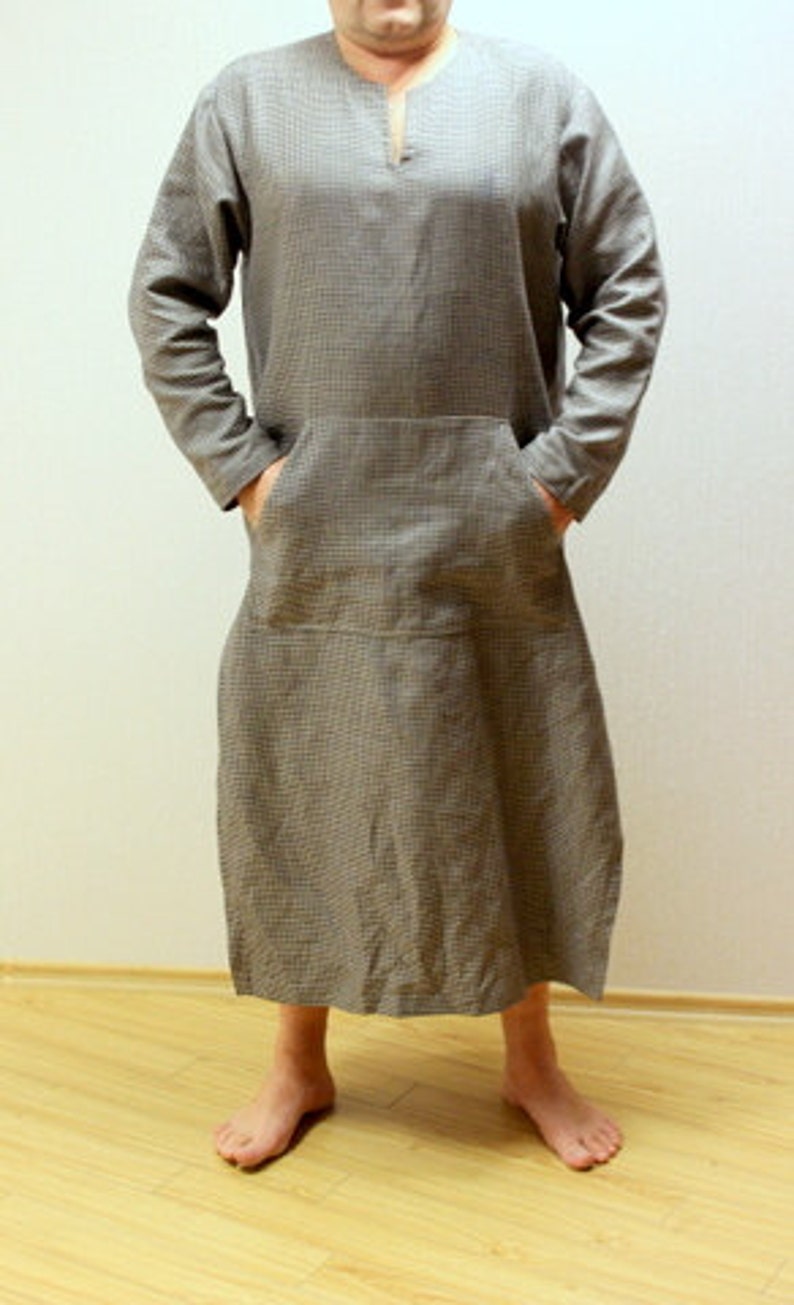Linen caftan.Men s caftan.Linen shirt long.Lithuanian linen.Linen Loungewear .gift for him.designed and made by Anberlinen