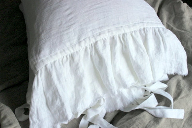 Frayed ruffle pillow chams linen shamsone side Ruffled pillowcaseLinen body pillow linen pillowcases