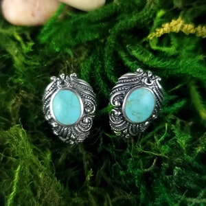 Sterling Silver Vintage Turquoise Push Back Earrings, Antique Earrings