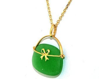 RESERVED FOR HEIDI* 14K Vintage Yellow Gold Natural Green Jade Pocketbook Pendant or Charm