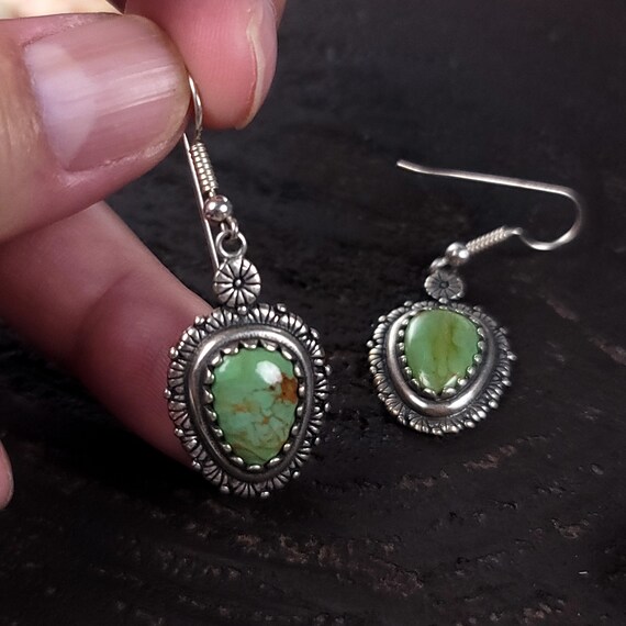 Silver Turtle Shell Stone Dangle Earrings, Forres… - image 7