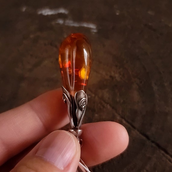 Silver Amber Teardrop Pendant,Mother's Day Pendan… - image 5