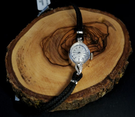 14K White Gold Hamilton Watch, Black Corded Watch