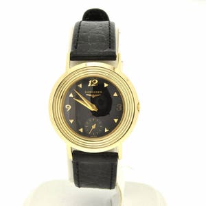 Longines 14k Gold Case Black Dial Ladies Wind Up Watch, 14k womens watch, Longines Womens Watch