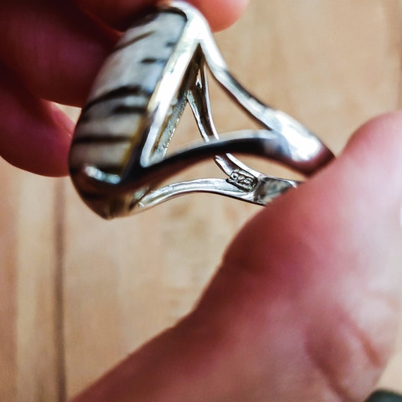 Silver Black and White Statement Ring, Vintage Ri… - image 7