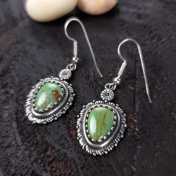 Silver Turtle Shell Stone Dangle Earrings, Forres… - image 3