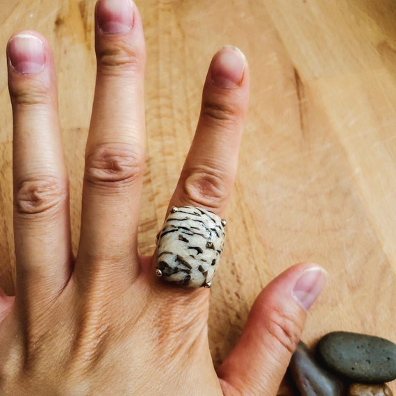 Silver Black and White Statement Ring, Vintage Ri… - image 1