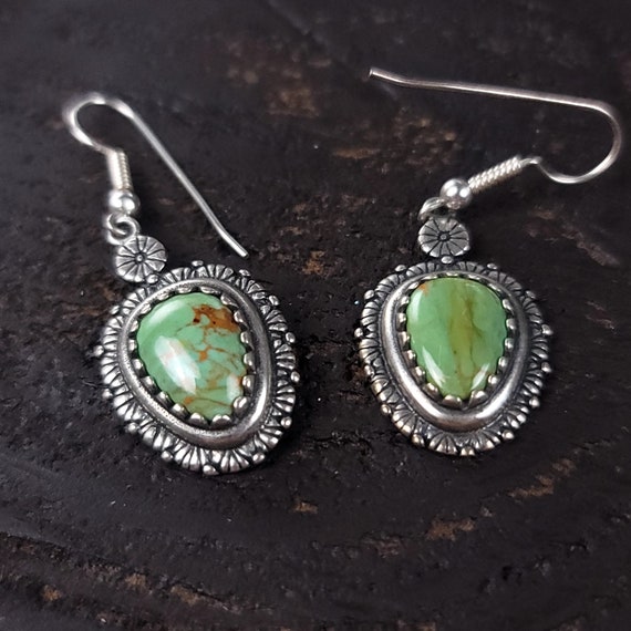 Silver Turtle Shell Stone Dangle Earrings, Forres… - image 8