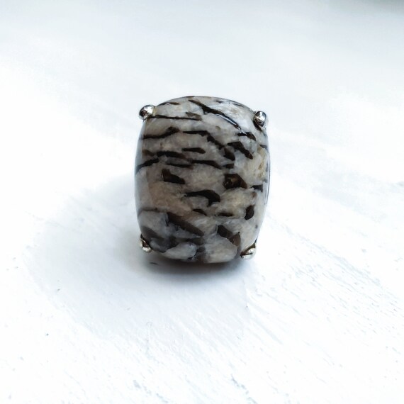 Silver Black and White Statement Ring, Vintage Ri… - image 3